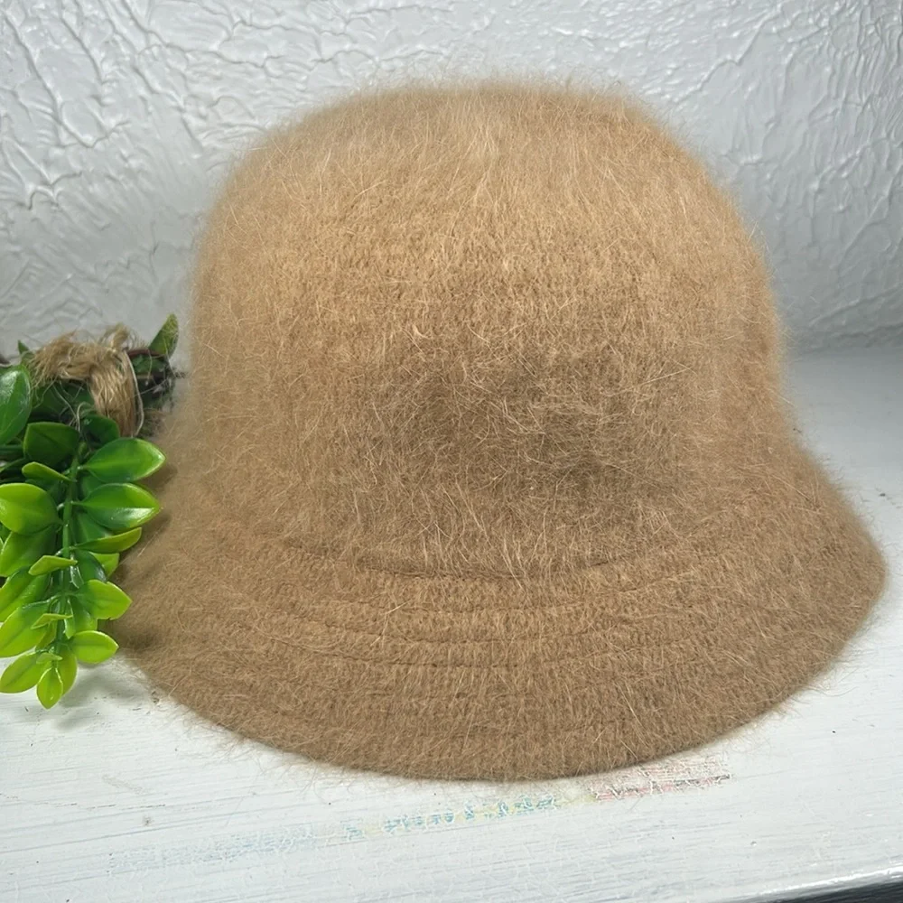 Angora/Nylon Bucket Fuzzy Cozy Hat Cozy Tan Fuzzy Angora Blend Wide Rim Hat - Picture 10 of 10